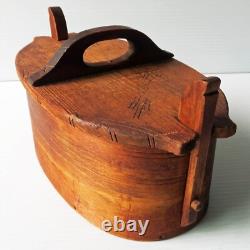 Boîte en bois cintré nordique en art populaire primitif antique sculpté Tine/Svepask 8