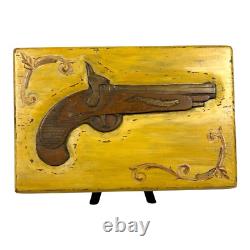 Boîte en bois pour arme à poudre noire en folk art sculptée à la main antique
