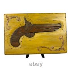 Boîte en bois pour arme à poudre noire en folk art sculptée à la main antique