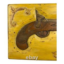 Boîte en bois pour arme à poudre noire en folk art sculptée à la main antique