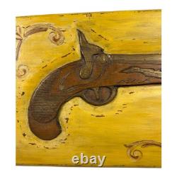 Boîte en bois pour arme à poudre noire en folk art sculptée à la main antique