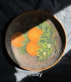 Bol pionnier ancien sculpté et peint Fleur d'orange Art populaire américain