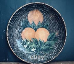 Bol pionnier ancien sculpté et peint Fleur d'orange Art populaire américain