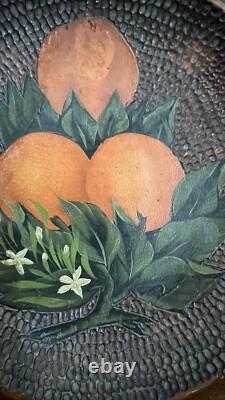 Bol pionnier ancien sculpté et peint Fleur d'orange Art populaire américain