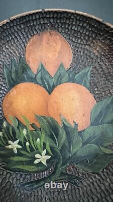 Bol pionnier ancien sculpté et peint Fleur d'orange Art populaire américain