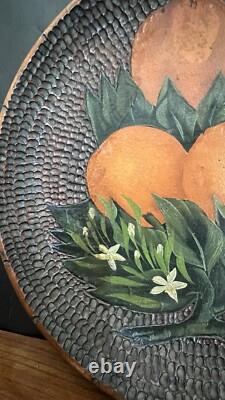 Bol pionnier ancien sculpté et peint Fleur d'orange Art populaire américain