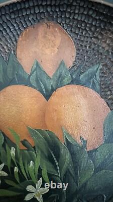 Bol pionnier ancien sculpté et peint Fleur d'orange Art populaire américain