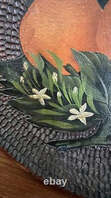 Bol pionnier ancien sculpté et peint Fleur d'orange Art populaire américain