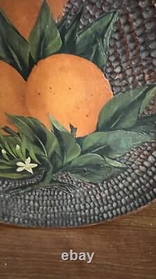 Bol pionnier ancien sculpté et peint Fleur d'orange Art populaire américain