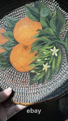 Bol pionnier ancien sculpté et peint Fleur d'orange Art populaire américain