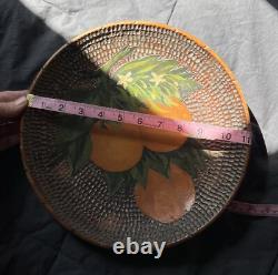 Bol pionnier ancien sculpté et peint Fleur d'orange Art populaire américain