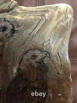 Burnt & Carved Driftwood Vintage Prince Of Wales Alaska Eagle Artiste Signé Rare