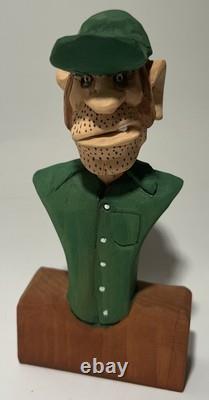 Buste en bois sculpté à la main, homme, sculpture d'art populaire S. L. Walker 2003 5,75