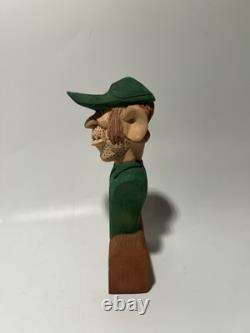 Buste en bois sculpté à la main, homme, sculpture d'art populaire S. L. Walker 2003 5,75