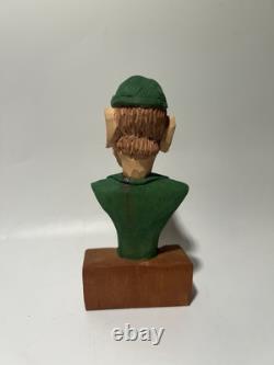 Buste en bois sculpté à la main, homme, sculpture d'art populaire S. L. Walker 2003 5,75