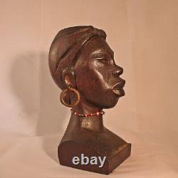 Buste en bois sculpté à la main représentant une femme brésilienne - Décoration d'art populaire brésilien vintage