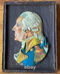 Buste profil antique en bois sculpté et peint de George Washington, domaine de Nouvelle-Angleterre Buste profil antique en bois sculpté et peint de George Washington, domaine de Nouvelle-Angleterre