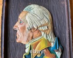 Buste profil antique en bois sculpté et peint de George Washington, domaine de Nouvelle-Angleterre