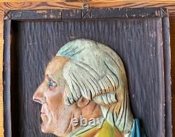 Buste profil antique en bois sculpté et peint de George Washington, domaine de Nouvelle-Angleterre Buste profil antique en bois sculpté et peint de George Washington, domaine de Nouvelle-Angleterre