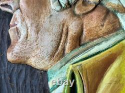 Buste profil antique en bois sculpté et peint de George Washington, domaine de Nouvelle-Angleterre