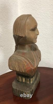 Buste vintage de George Washington, art populaire américain, bois sculpté polychrome, 15
<br/>	 