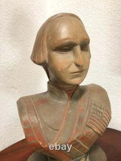 Buste vintage de George Washington, art populaire américain, bois sculpté polychrome, 15
<br/>
 