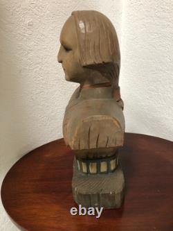 Buste vintage de George Washington, art populaire américain, bois sculpté polychrome, 15	
<br/>
 
	