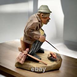CARL OLOF TRYGG ART POPULAIRE SUÉDOISE Sculpture en bois sculptée Hobo Mid-Century Modern