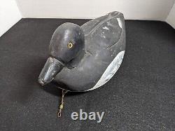 Canard de chasse sculpté antique en bois art populaire fait à la main peint