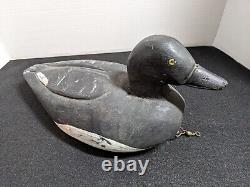 Canard de chasse sculpté antique en bois art populaire fait à la main peint