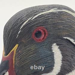 Canard en Bois Sculpté à la Main Vintage 13 Drake Peint Art Populaire Détail 1978