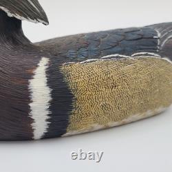 Canard en Bois Sculpté à la Main Vintage 13 Drake Peint Art Populaire Détail 1978