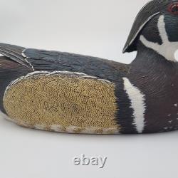 Canard en Bois Sculpté à la Main Vintage 13 Drake Peint Art Populaire Détail 1978