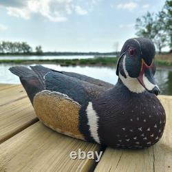 Canard en Bois Sculpté à la Main Vintage 13 Drake Peint Art Populaire Détail 1978
