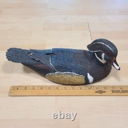 Canard en Bois Sculpté à la Main Vintage 13 Drake Peint Art Populaire Détail 1978