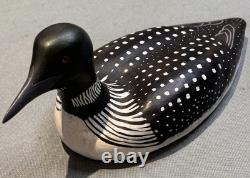Canard leurre sculpté peint signé, art populaire, 1978 Nick Nelson, cadeaux d'art vintage