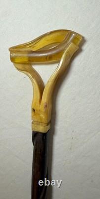 Canne de marche en bois sculptée à la main en corne de buffle antique artisanale