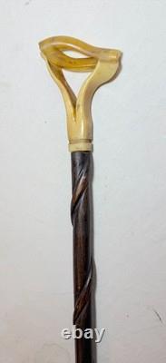 Canne de marche en bois sculptée à la main en corne de buffle antique artisanale
