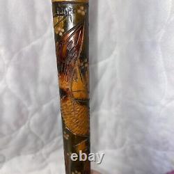 Canne de marche vintage en bois/horn sculpté d'art populaire antique, bouton de swagger 36.5 #fh