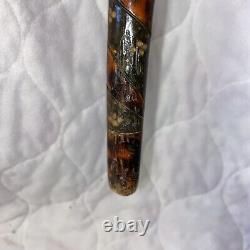 Canne de marche vintage en bois/horn sculpté d'art populaire antique, bouton de swagger 36.5 #fh