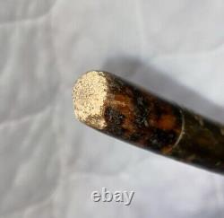 Canne de marche vintage en bois/horn sculpté d'art populaire antique, bouton de swagger 36.5 #fh