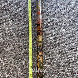 Canne de marche vintage en bois/horn sculpté d'art populaire antique, bouton de swagger 36.5 #fh