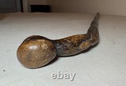 Canne en bois sculptée à la main, singe lézard, art populaire du XIXe siècle