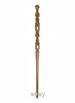 Canne en bois sculptée de l'art populaire américain ancien avec tête et boules captives doubles des années 1900