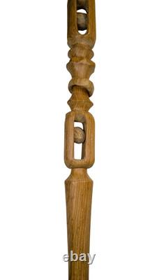 Canne en bois sculptée de l'art populaire américain ancien avec tête et boules captives doubles des années 1900