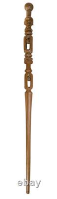 Canne en bois sculptée de l'art populaire américain ancien avec tête et boules captives doubles des années 1900