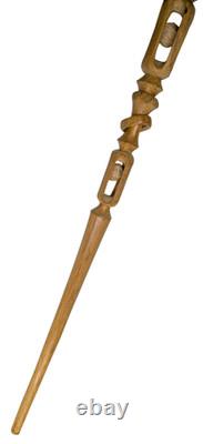 Canne en bois sculptée de l'art populaire américain ancien avec tête et boules captives doubles des années 1900