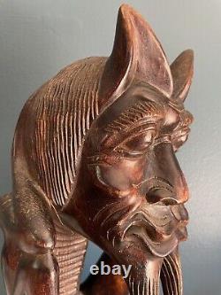 Cendrier en bois sculpté détaillé vintage de démon diable Art populaire Halloween Tiki 15 pouces