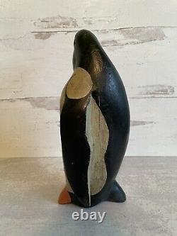 Charles Hart Style Bois Sculpté Antique Art Populaire Penguin Sculpture 12 Tall