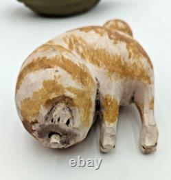 Chat en bateau avec drapeau en art populaire américain sculpté à la main en 1987 par Paige et Larry Koosed